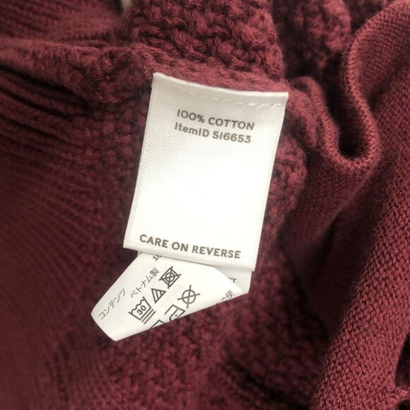 L.L. Bean Cable Knit Cardigan Womens M Burgundy Open Front Longline Cotton - Picture 7 of 9